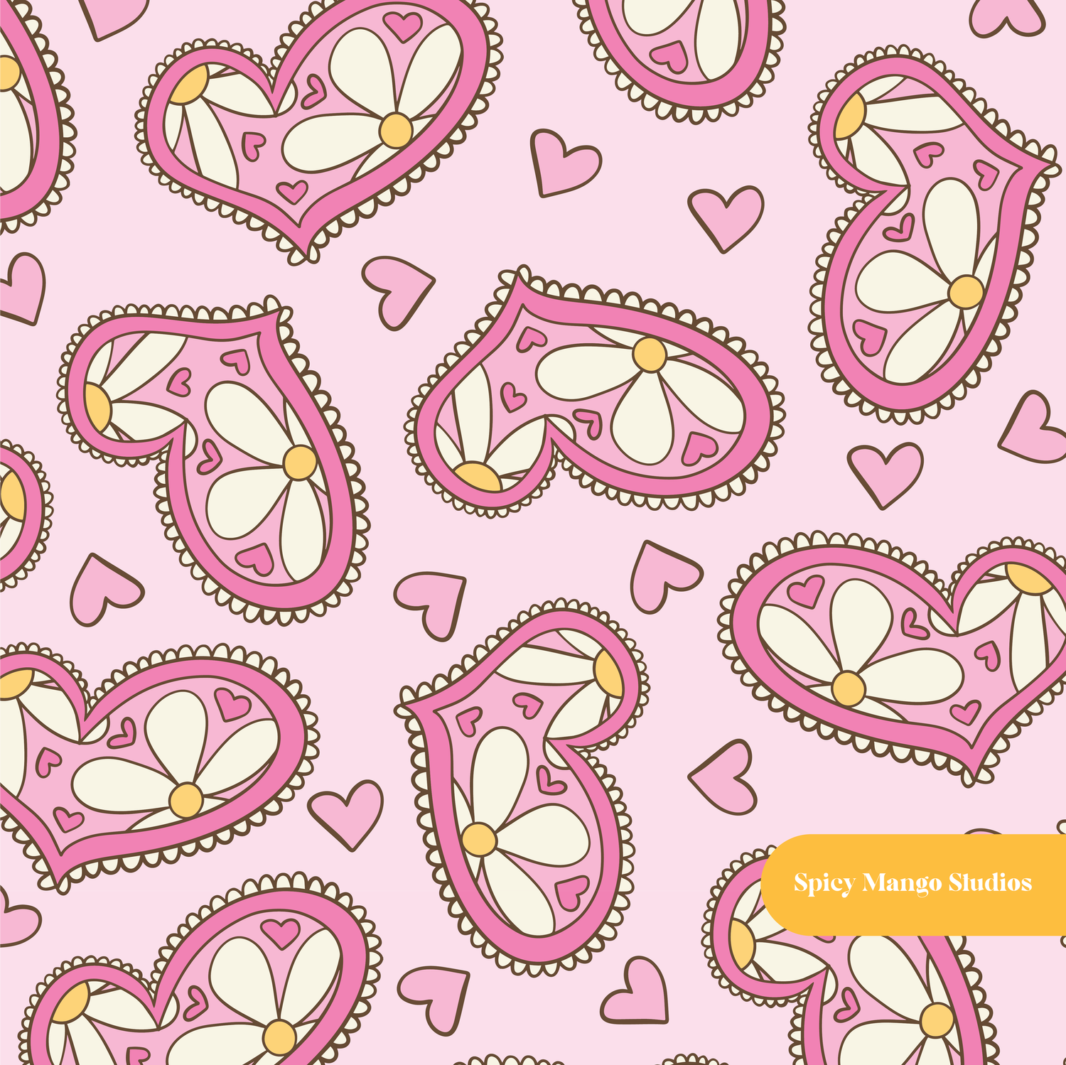 Pink Hello Daisy Love Seamless Pattern