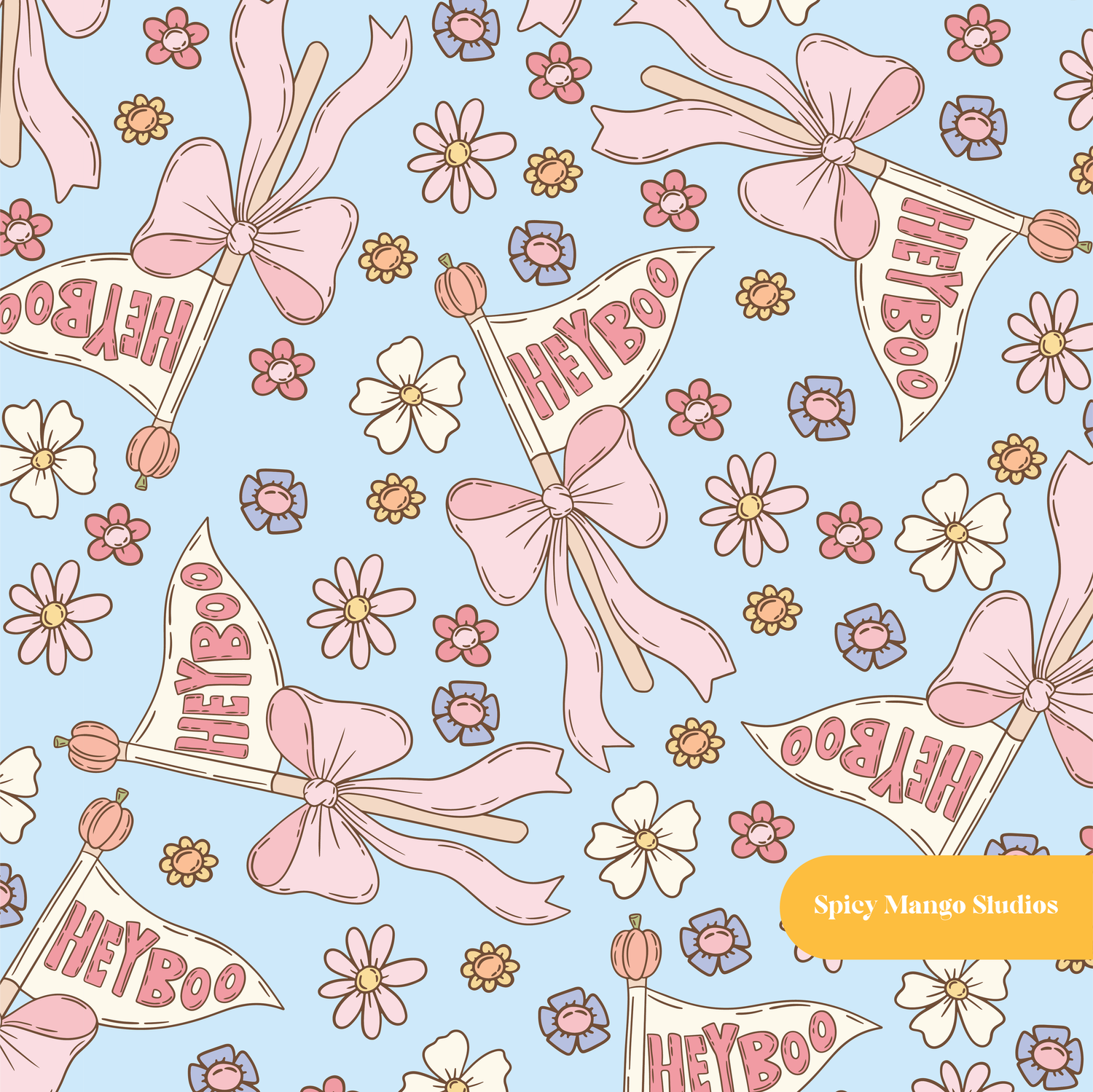 Periwinkle Hey Boo Halloween Seamless Pattern