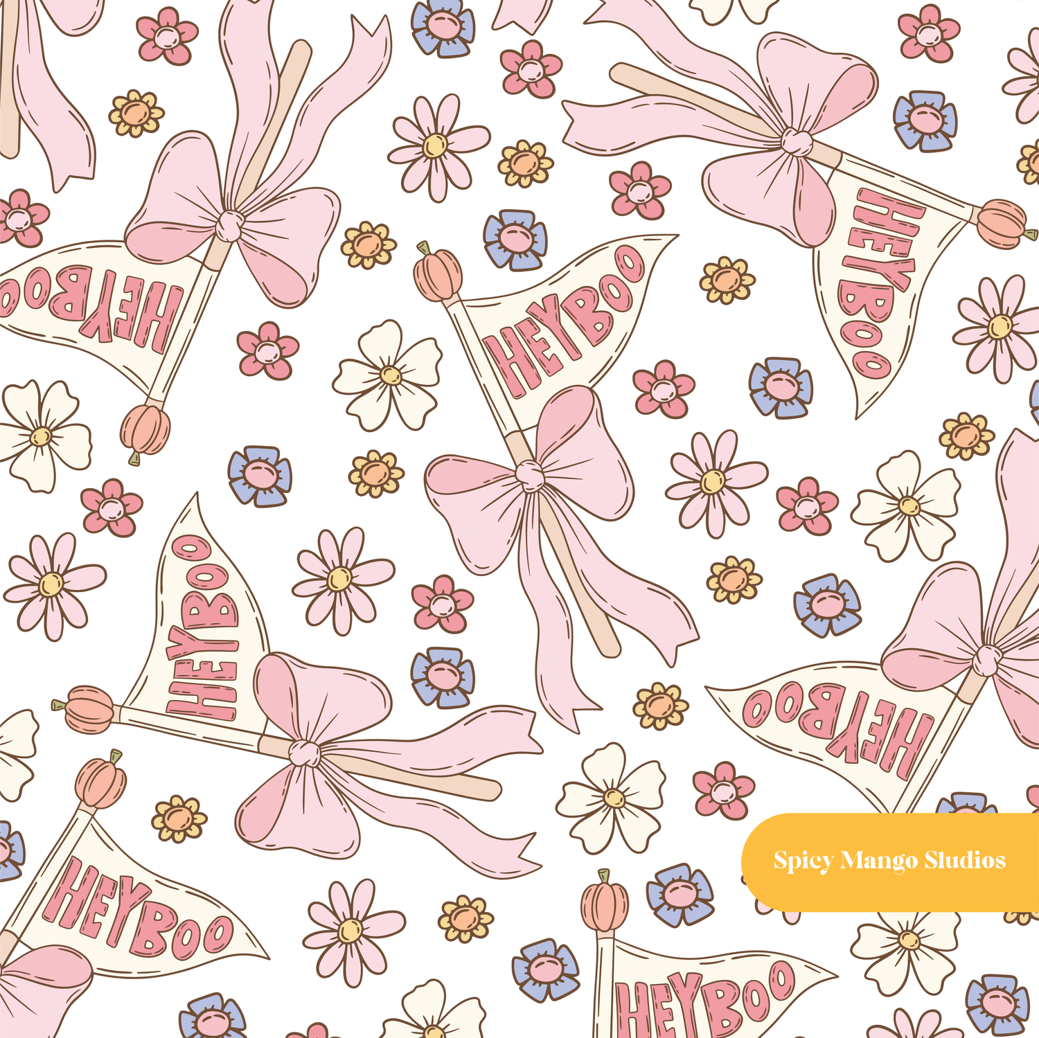 White Hey Boo Halloween Seamless Pattern