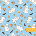 Blue Halloween Ghosts Seamless Pattern