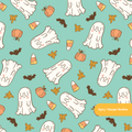 Green Halloween Ghosts Seamless Pattern