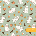 Olive Halloween Ghosts Seamless Pattern