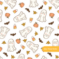 White Halloween Ghosts Seamless Pattern