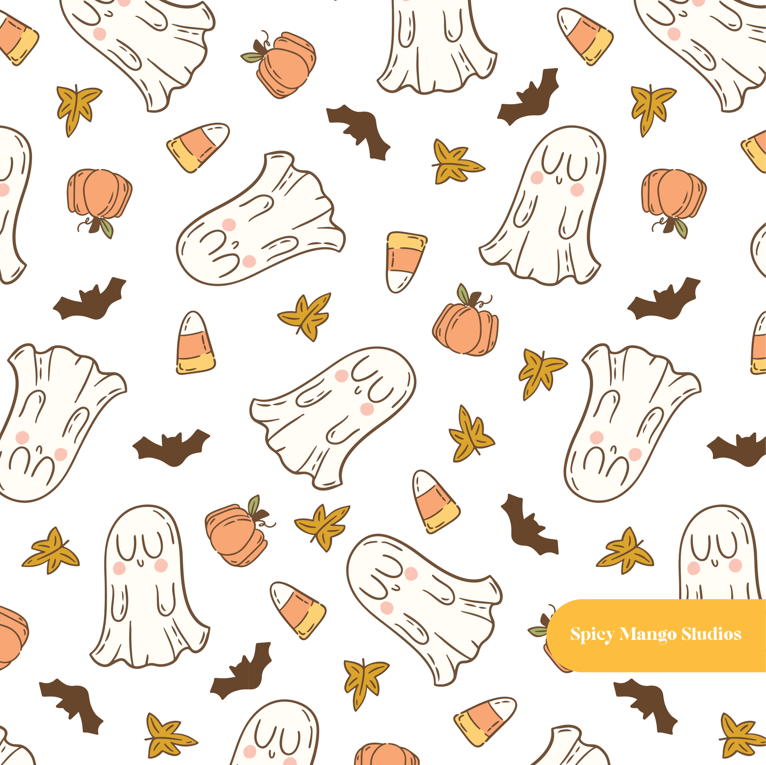 White Halloween Ghosts Seamless Pattern