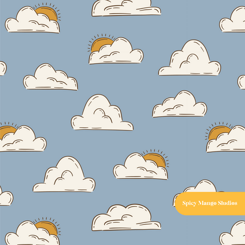 Blue High Noon Seamless Pattern – Western Party & Rodeo Digital Download