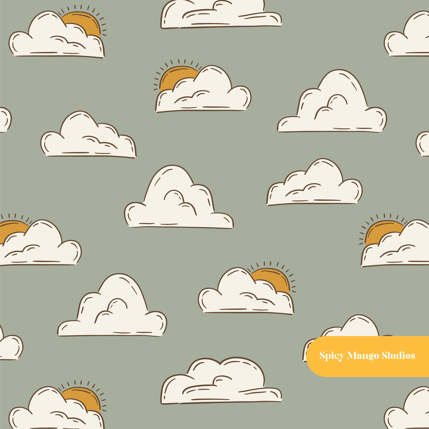 Dusty Sage High Noon Seamless Pattern – Western Party & Rodeo Digital Download