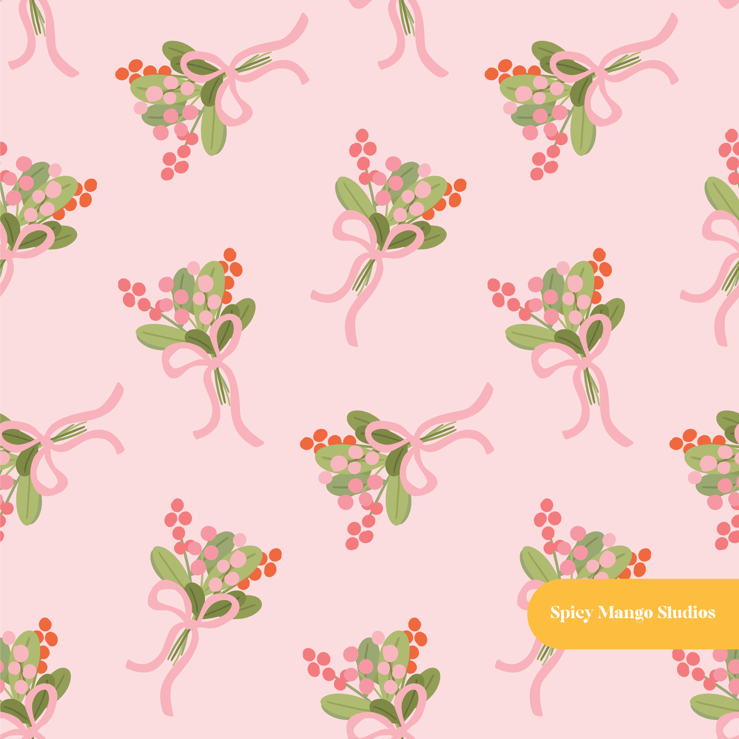 Pink Hello Holly Seamless Pattern – Christmas & Holiday Décor Digital Download