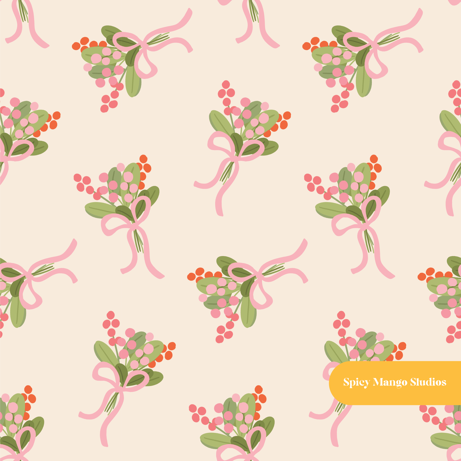 Tan Hello Holly Seamless Pattern – Christmas & Holiday Décor Digital Download