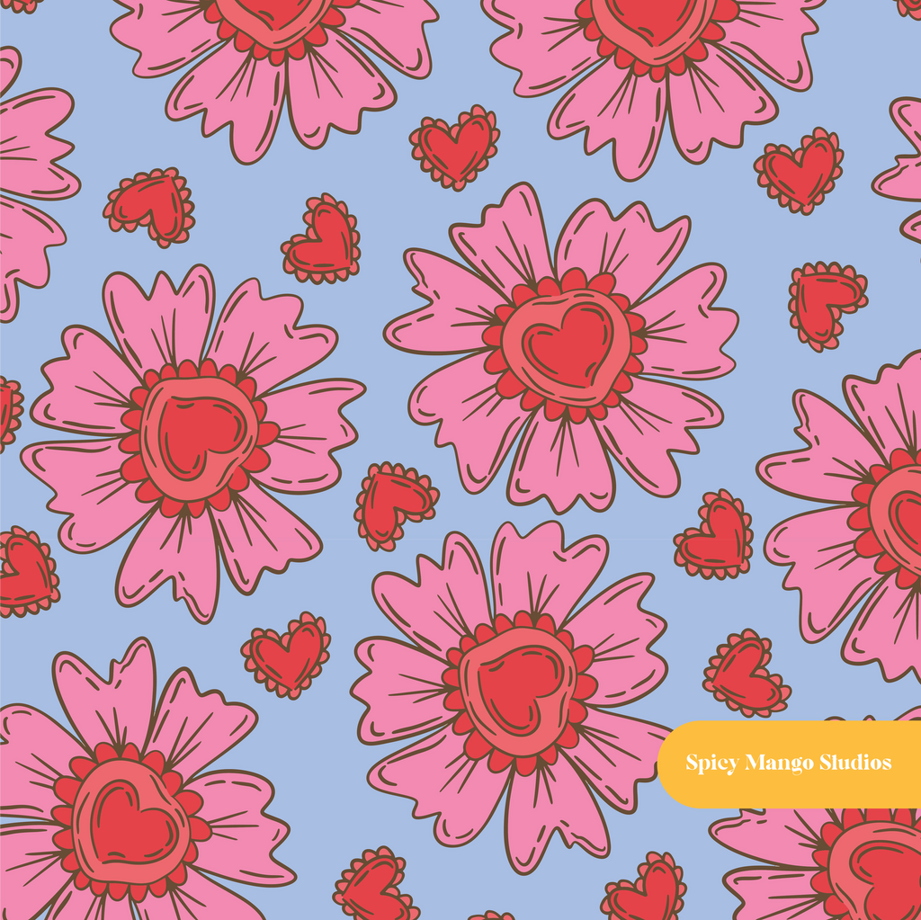 Periwinkle Heart Love Floral Seamless Pattern