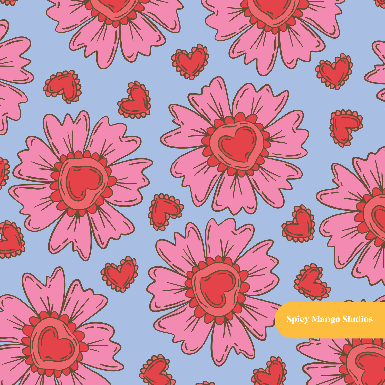 Periwinkle Heart Love Floral Seamless Pattern