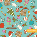 Aqua Holly Jolly Christmas Seamless Pattern