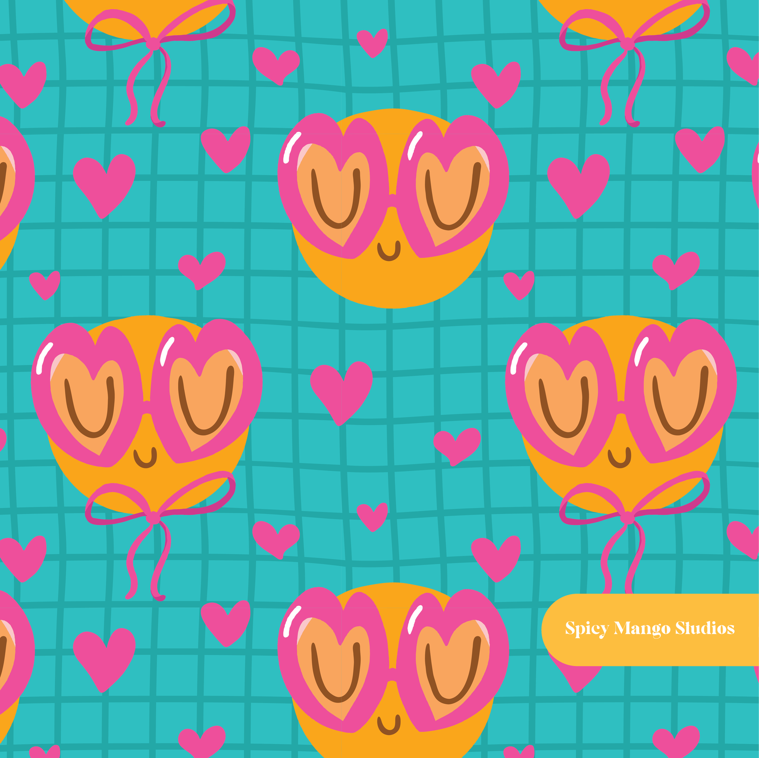 Teal Happy Love Seamless Pattern