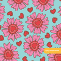Aqua Heart Love Floral Seamless Pattern