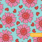 Aqua Heart Love Floral Seamless Pattern