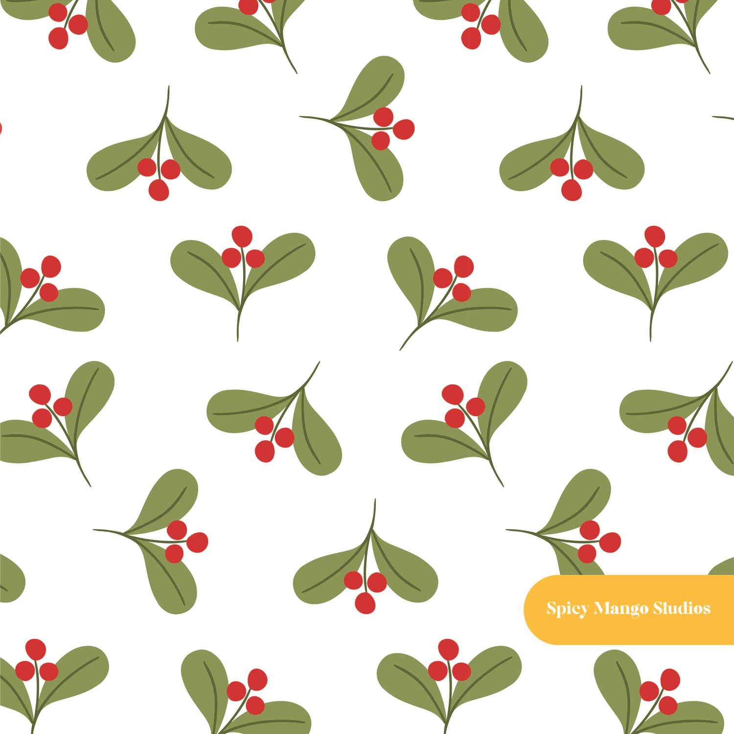 White Holly Seamless Pattern – Christmas & Holiday Décor Digital Download