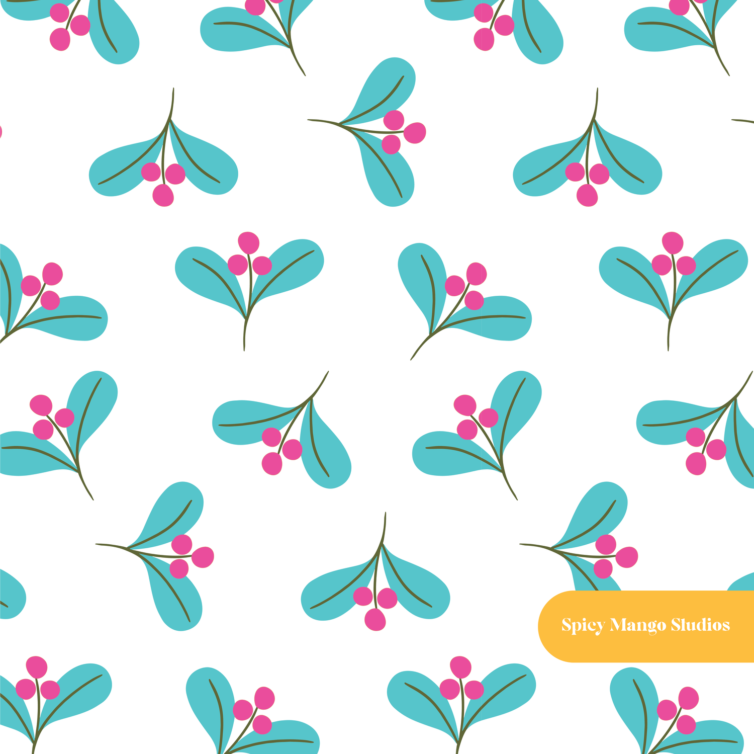 Teal Holly Seamless Pattern – Christmas & Holiday Décor Digital Download