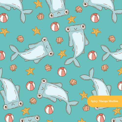 Aqua Hammerhead Seamless Pattern