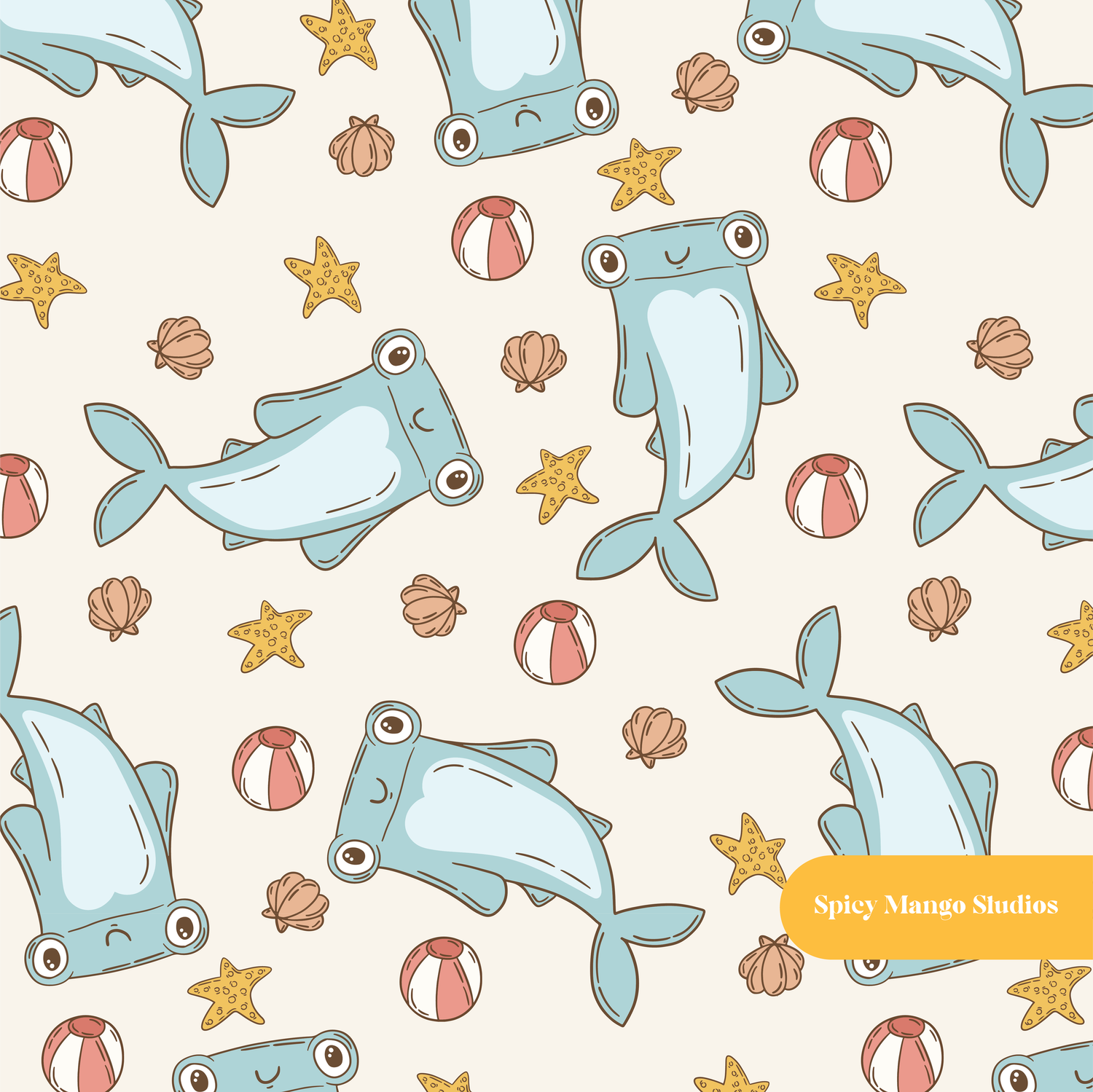 Neutral Hammerhead Seamless Pattern