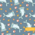 Underwater Blue Hammerhead Seamless Pattern