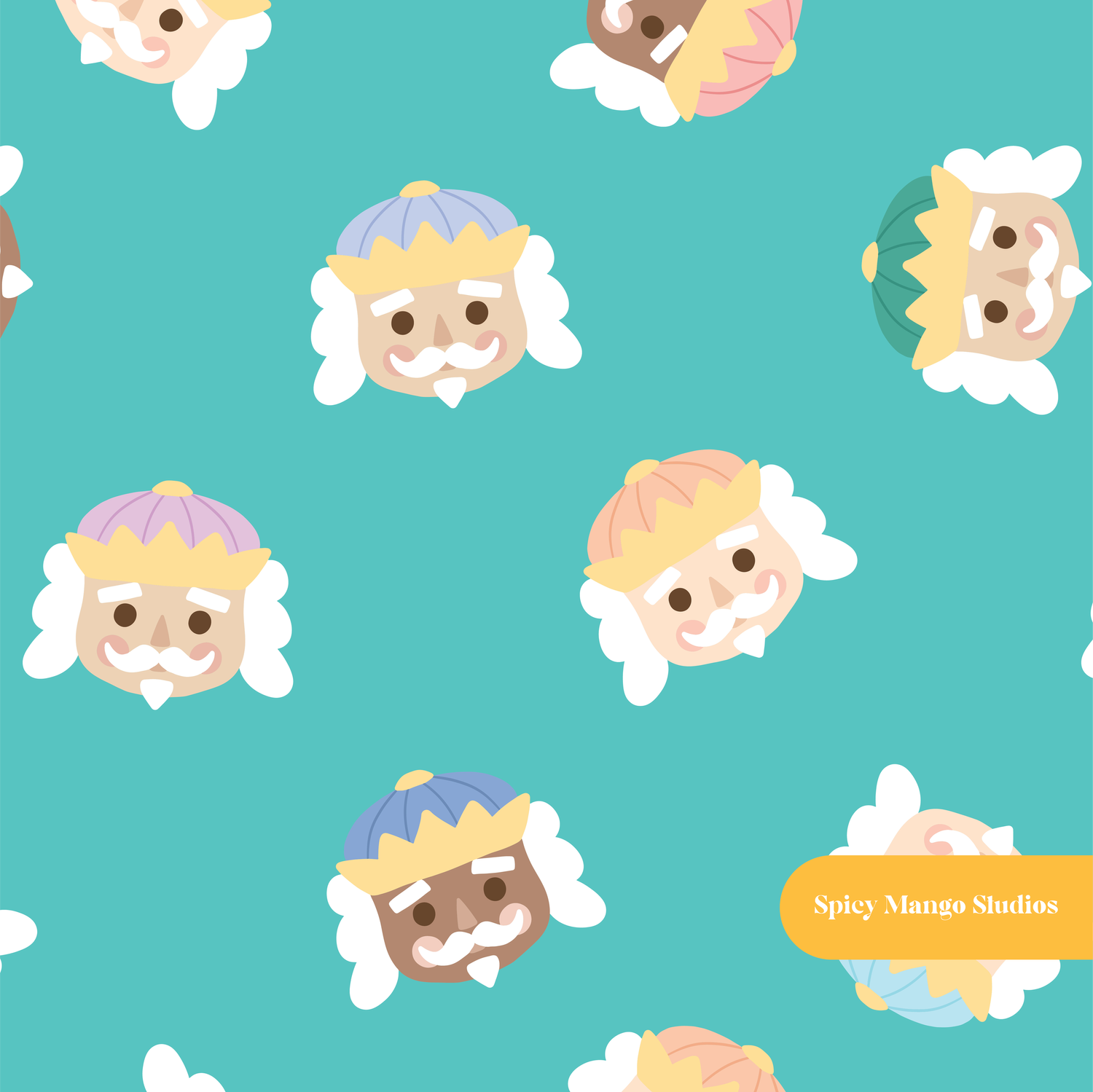 Aqua Happy Nutcracker Seamless Pattern