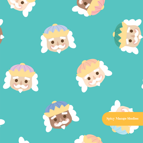 Aqua Happy Nutcracker Seamless Pattern