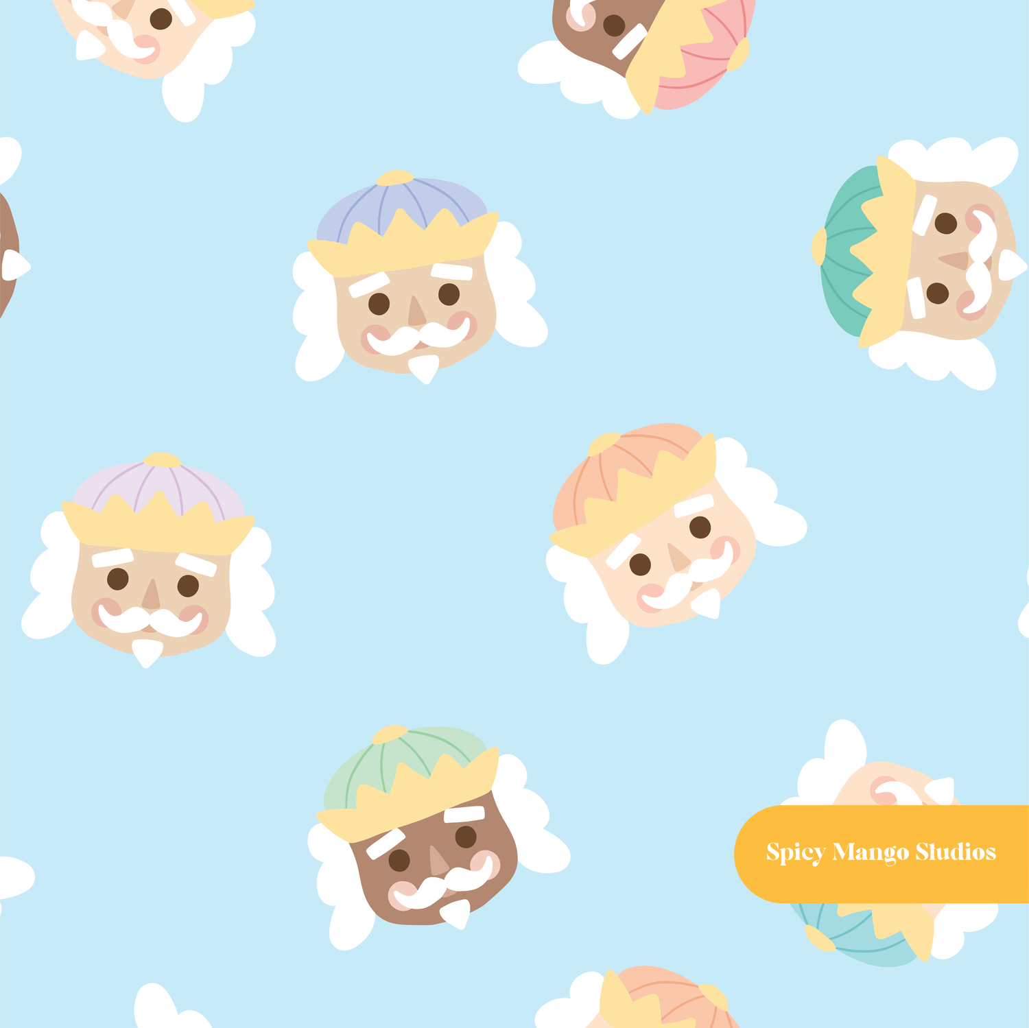 Light Blue Happy Nutcracker Seamless Pattern