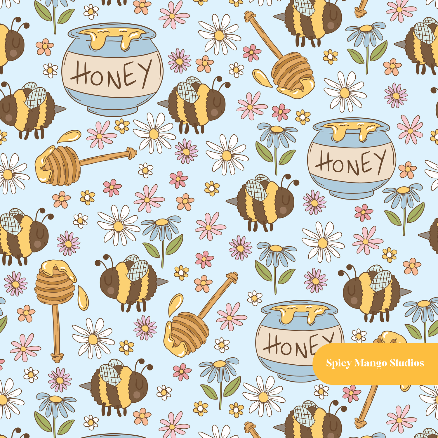 Light Blue Honey Seamless Pattern