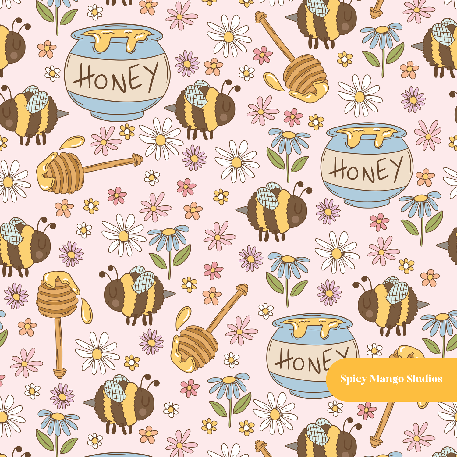 Pink Honey Seamless Pattern