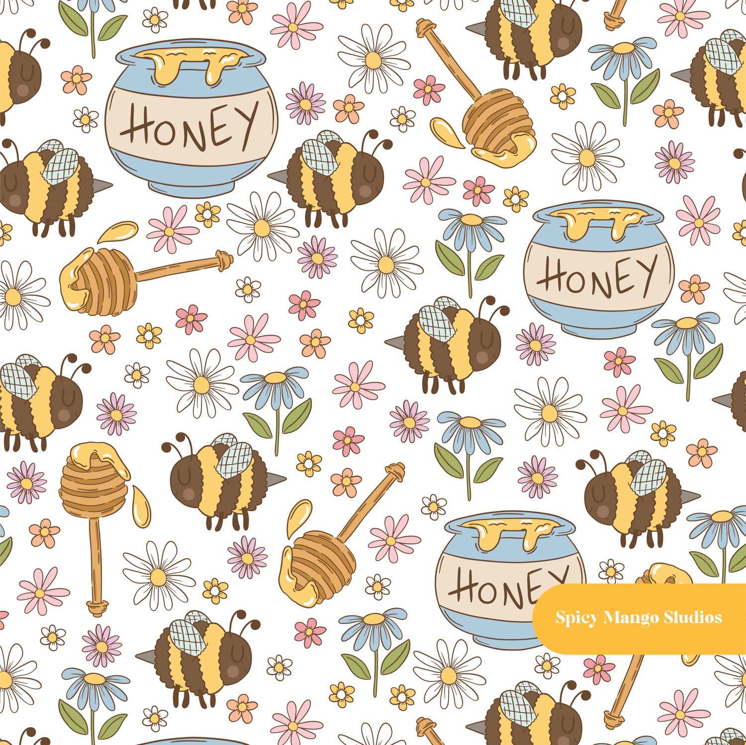 White Honey Seamless Pattern