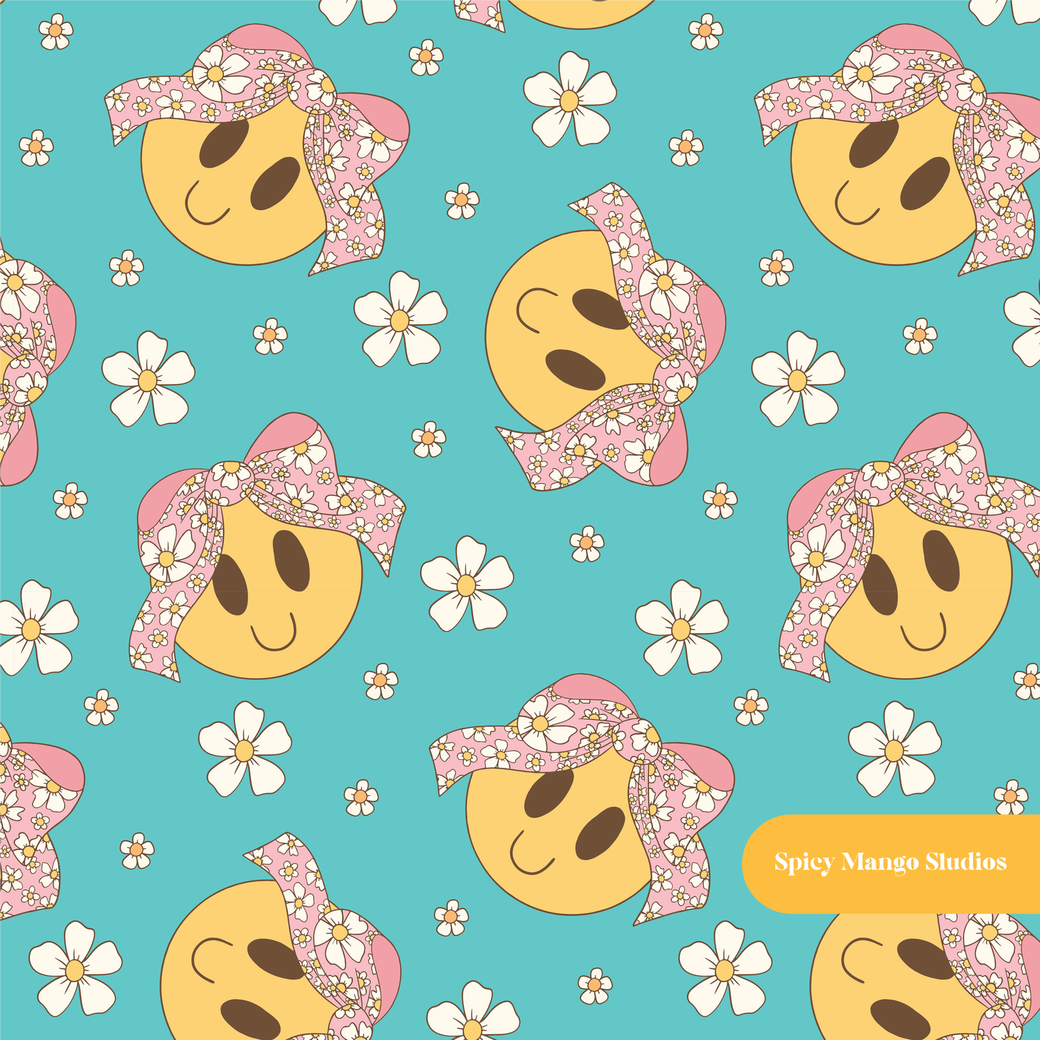 Teal Happy Bows Seamless Pattern