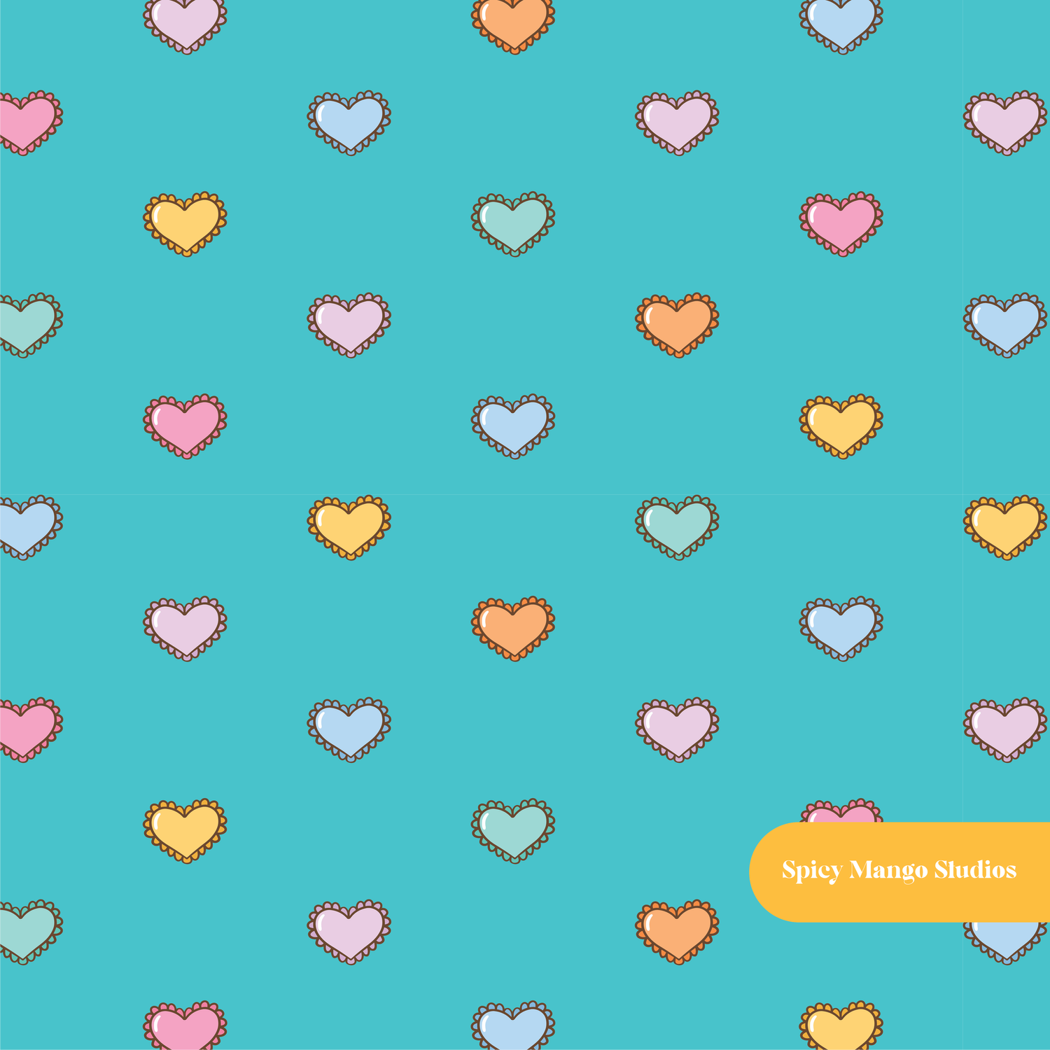 Teal Heart Polka Dot Seamless Pattern
