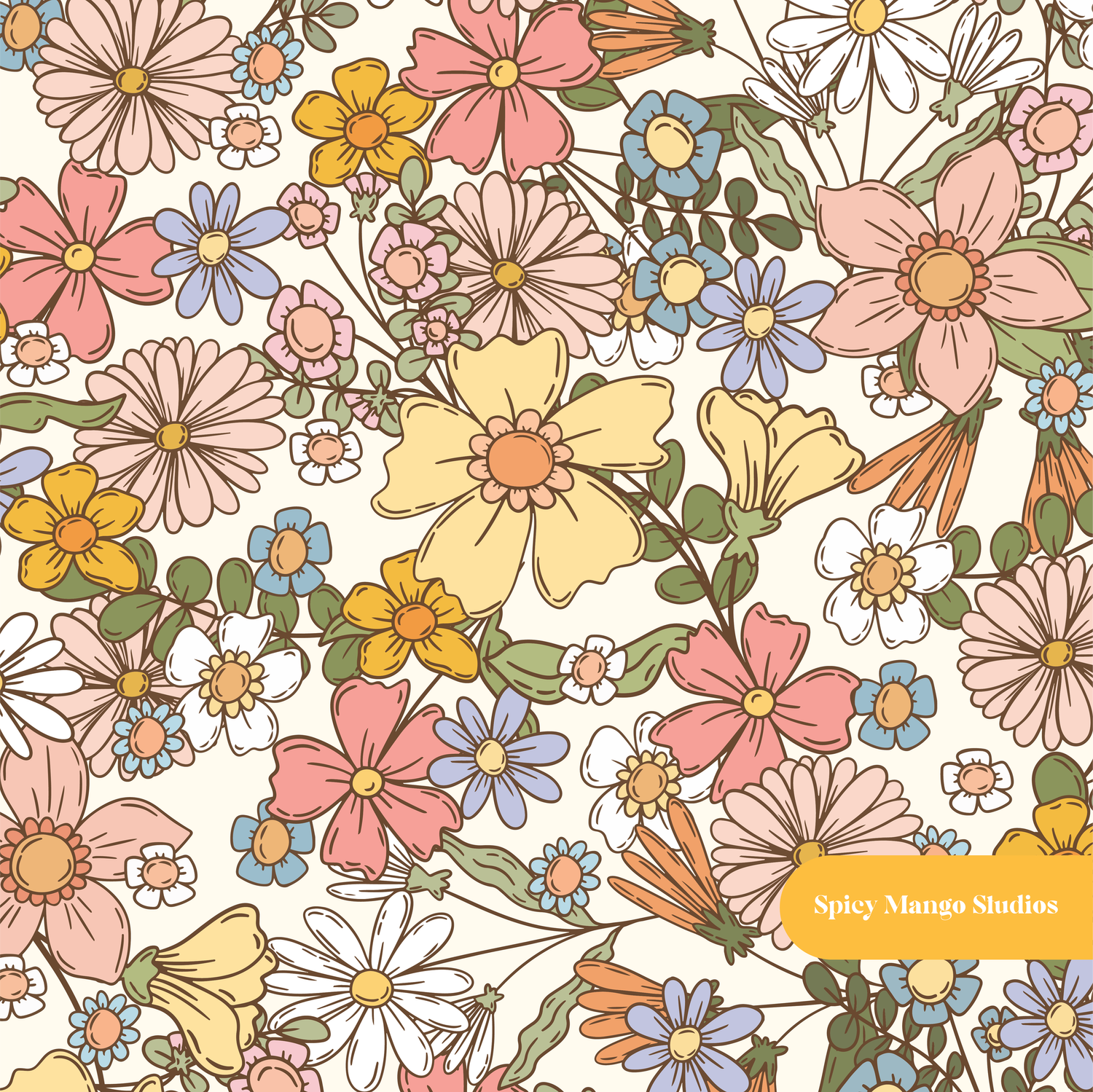 Neutral Happy Fall Floral Seamless Pattern