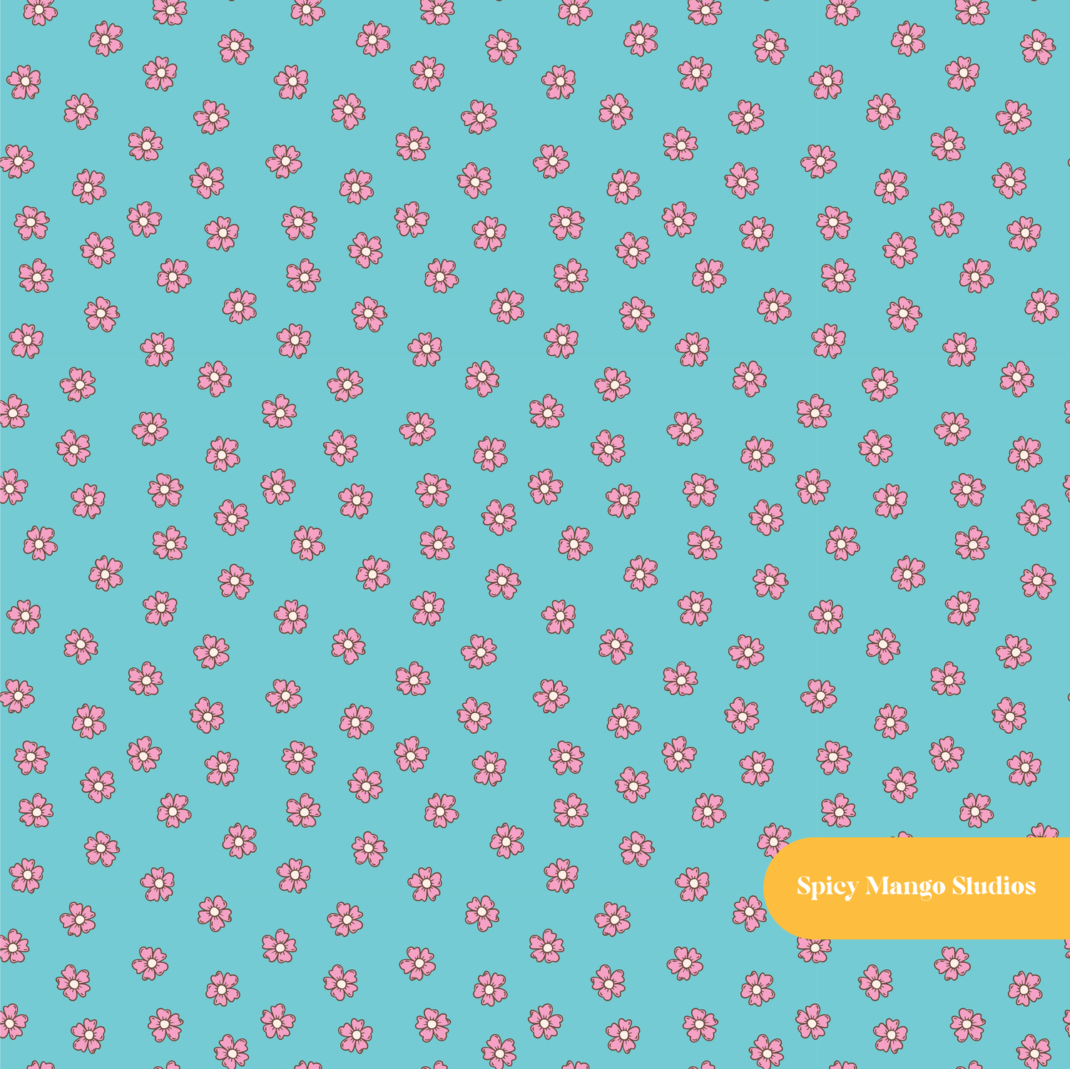 Teal Summer Floral Seamless Pattern