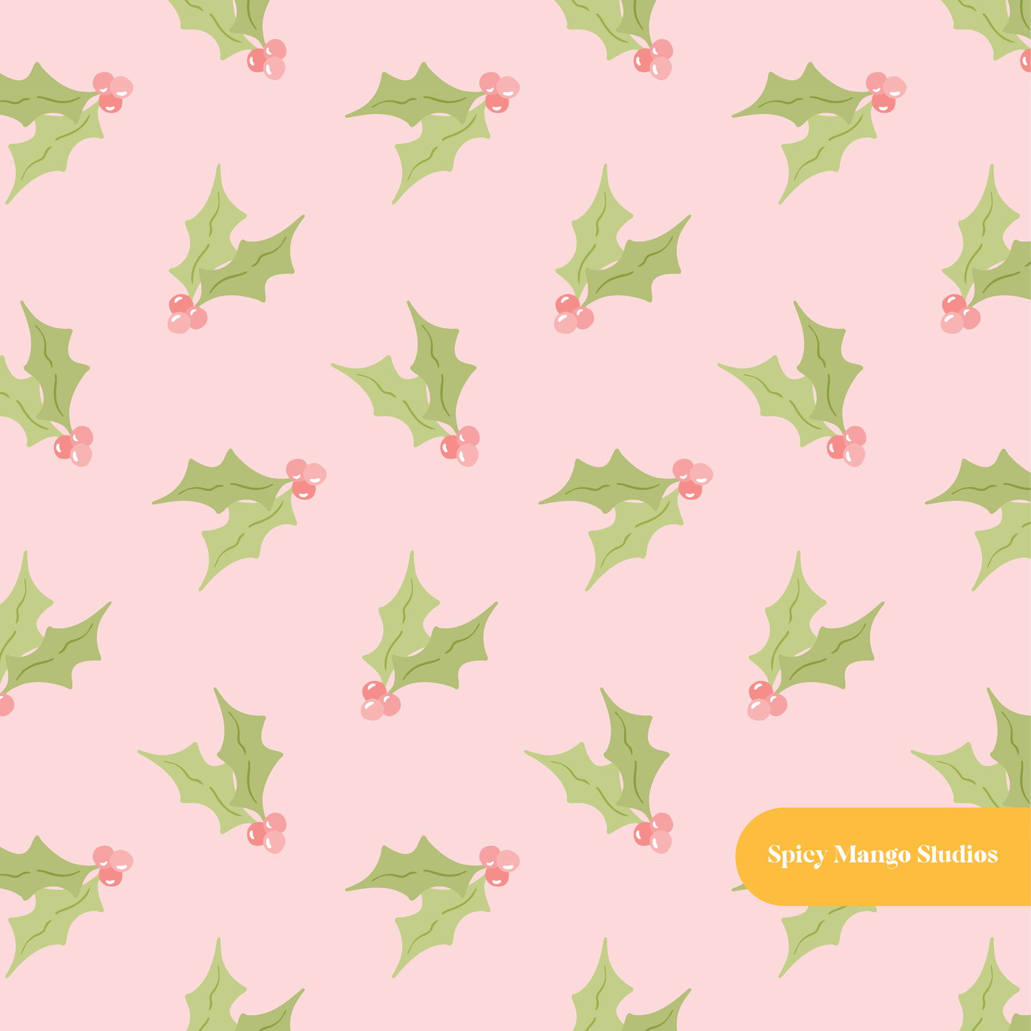 Pink Happy Holly Seamless Pattern – Christmas & Holiday Décor Digital Download