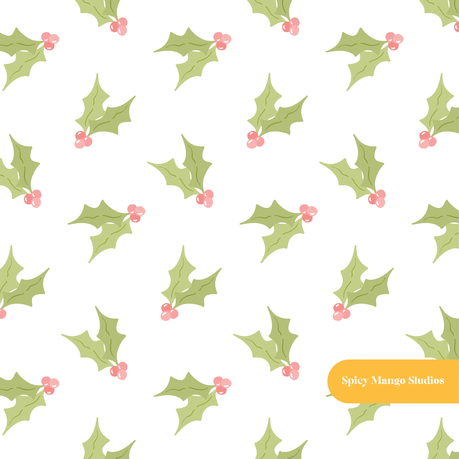 White Happy Holly Seamless Pattern – Christmas & Holiday Décor Digital Download