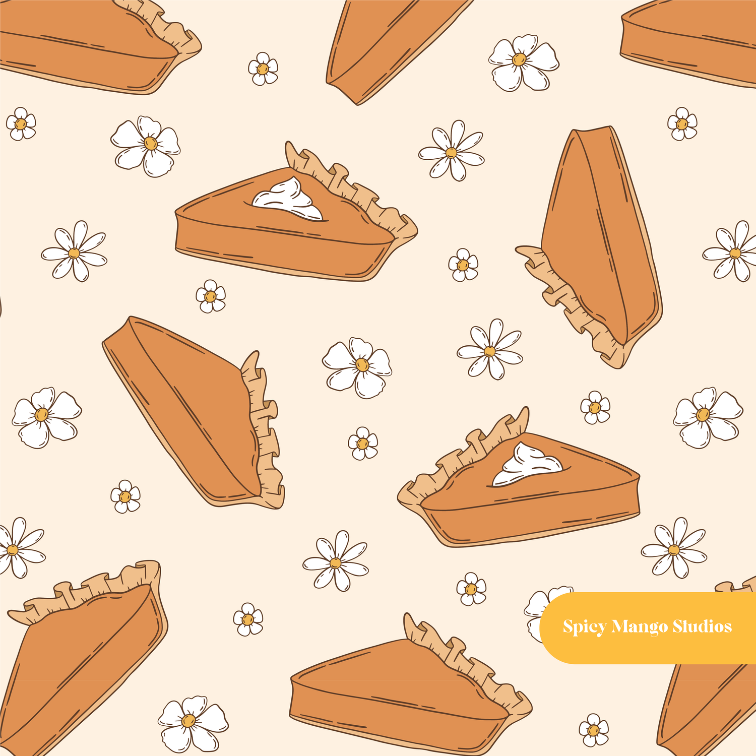 Neutral Hey Pumpkin Pie Seamless Pattern