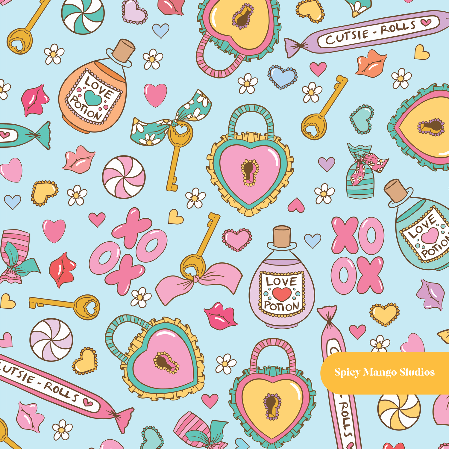 Light Blue Happy Love Valentine Seamless Pattern