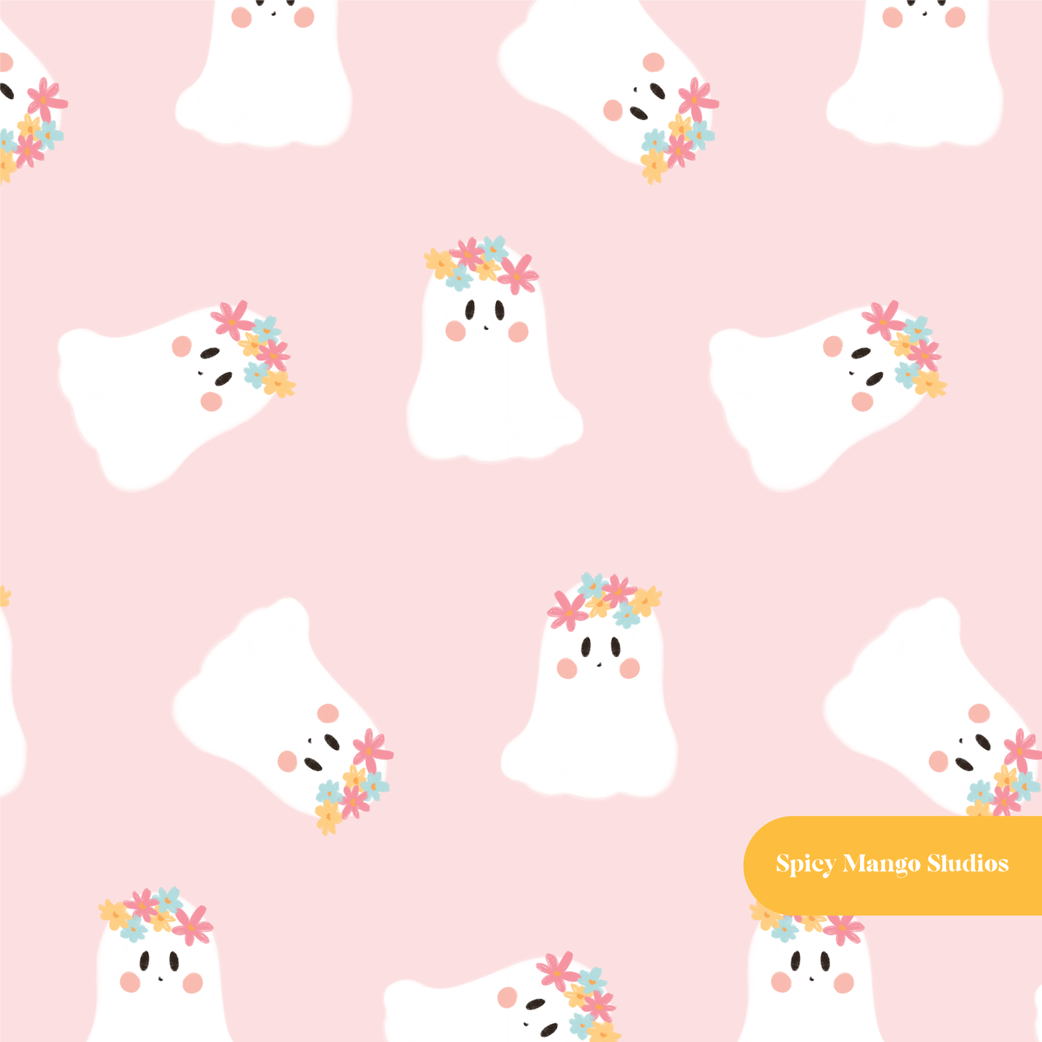 Pink Happy Ghost Seamless Pattern