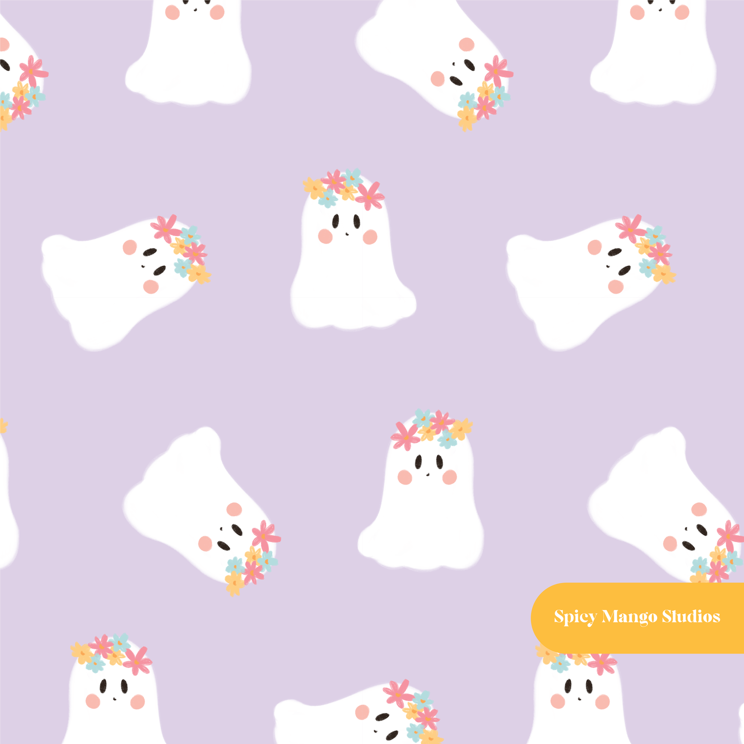 Purple Happy Ghost Seamless Pattern