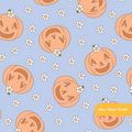 Fall Blue Happy Pumpkins Seamless Pattern