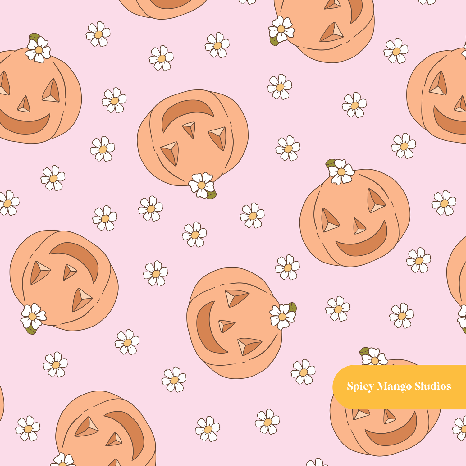 Pink Happy Pumpkins Seamless Pattern