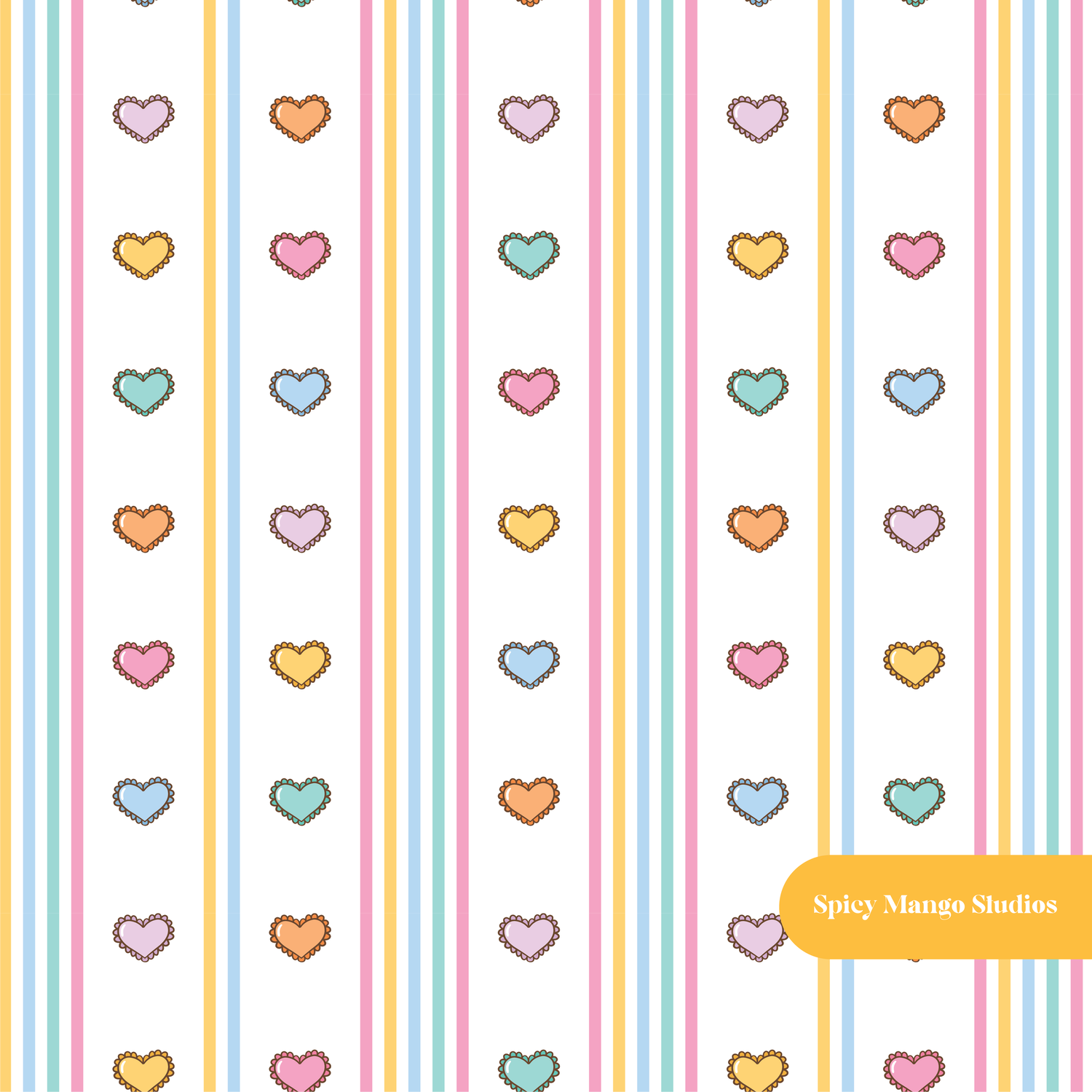 White Heart Pinstripe Valentine's Seamless Pattern
