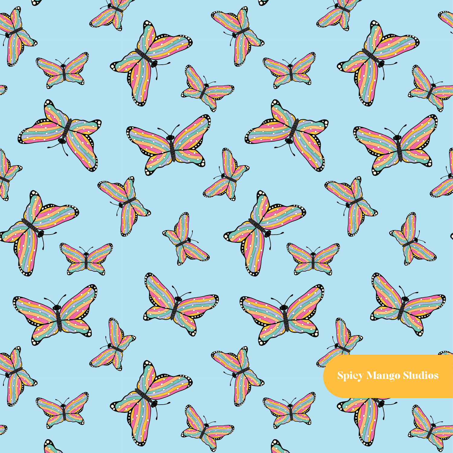 Light Blue Harley Butterfly Seamless Pattern