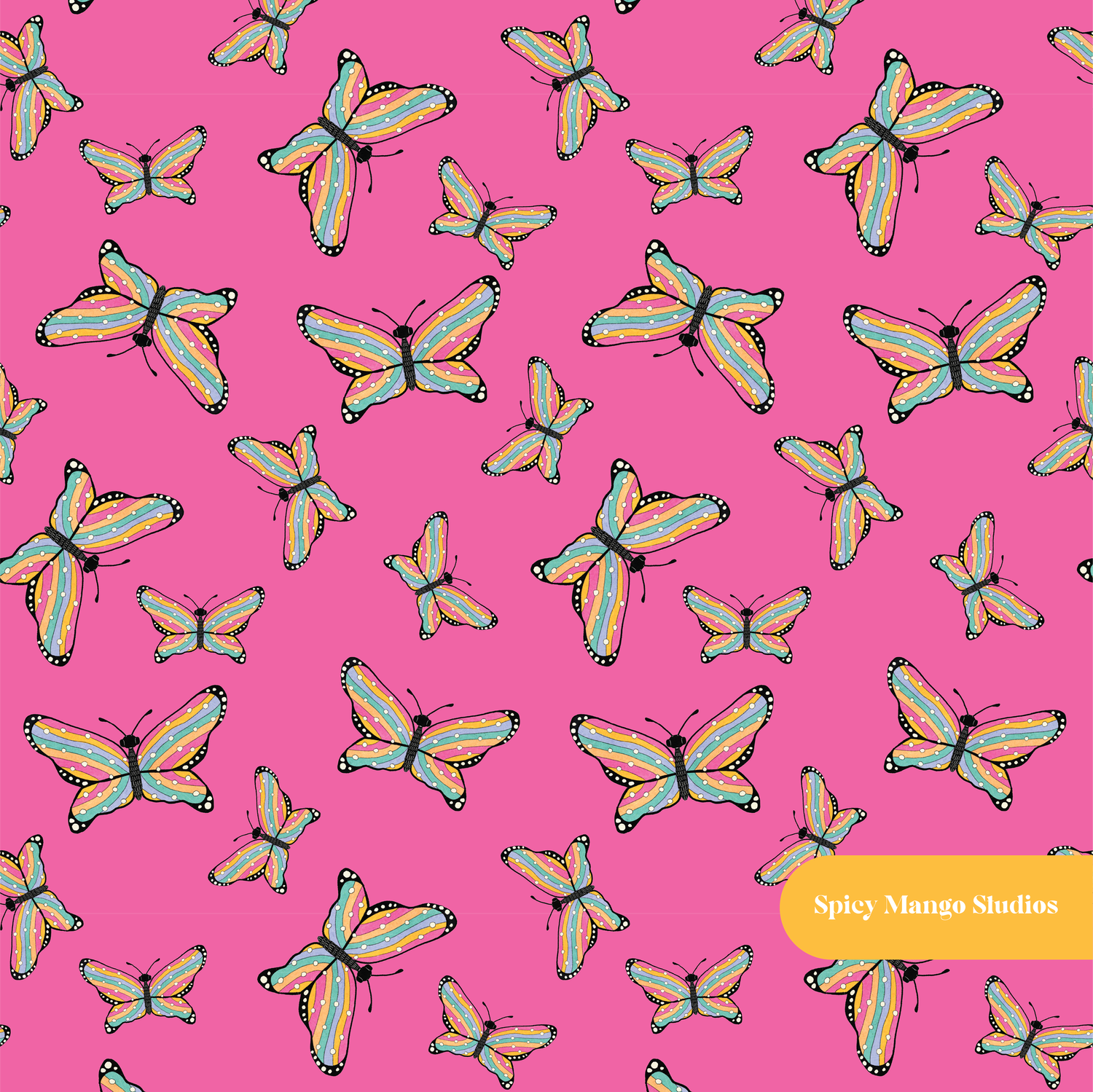 Hot Pink Harley Butterfly Seamless Pattern