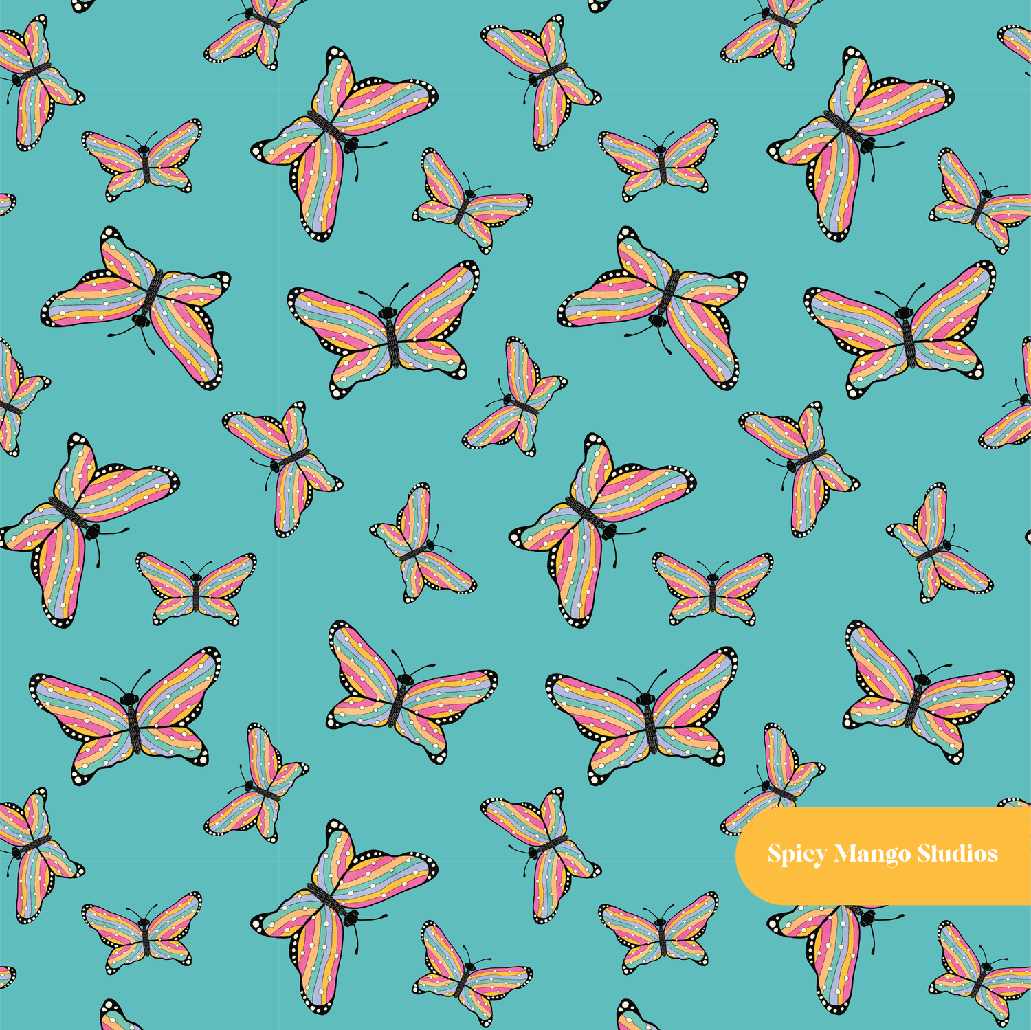 Teal Harley Butterfly Seamless Pattern