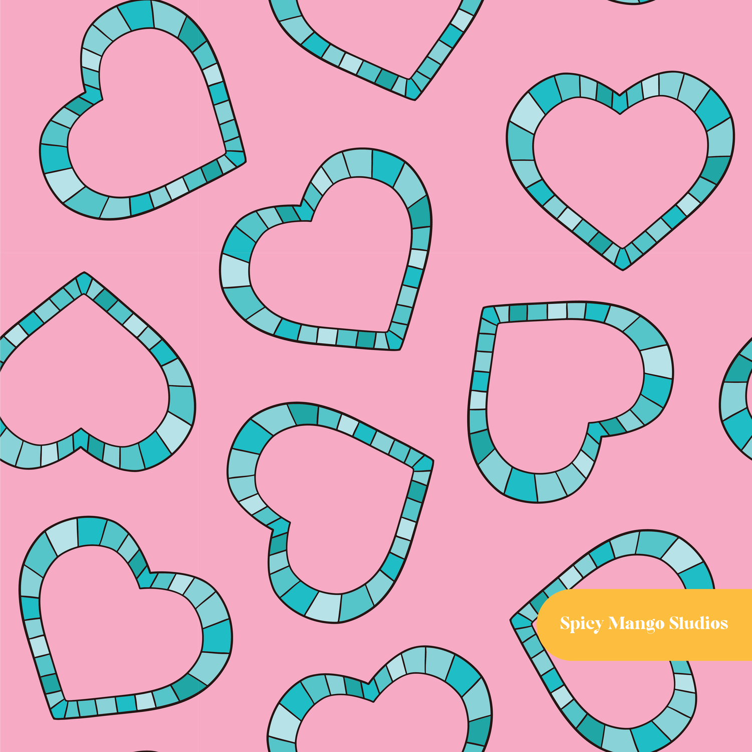 Pink and Teal Heart Rings Seamless Pattern