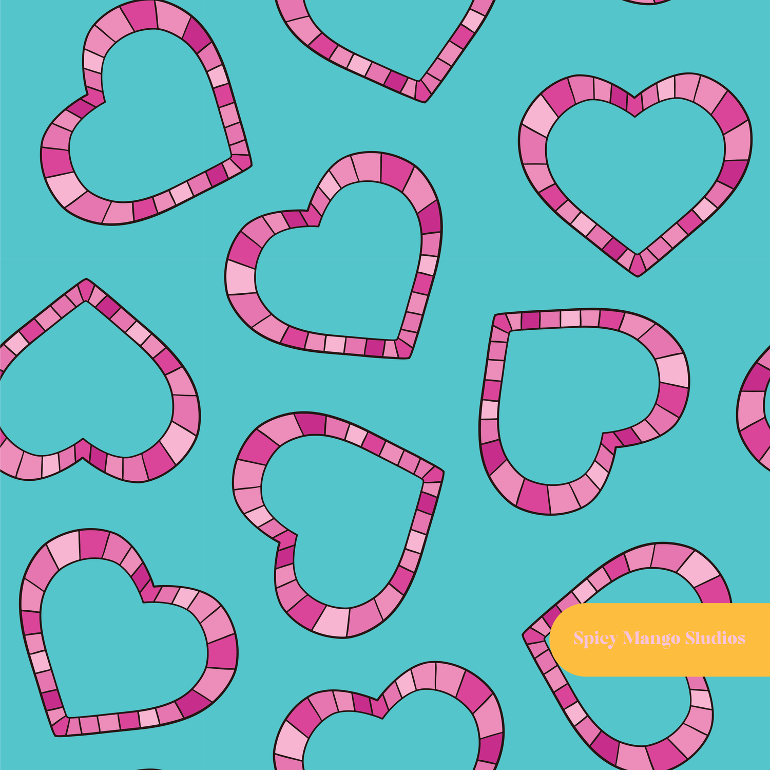 Teal Heart Rings Seamless Pattern