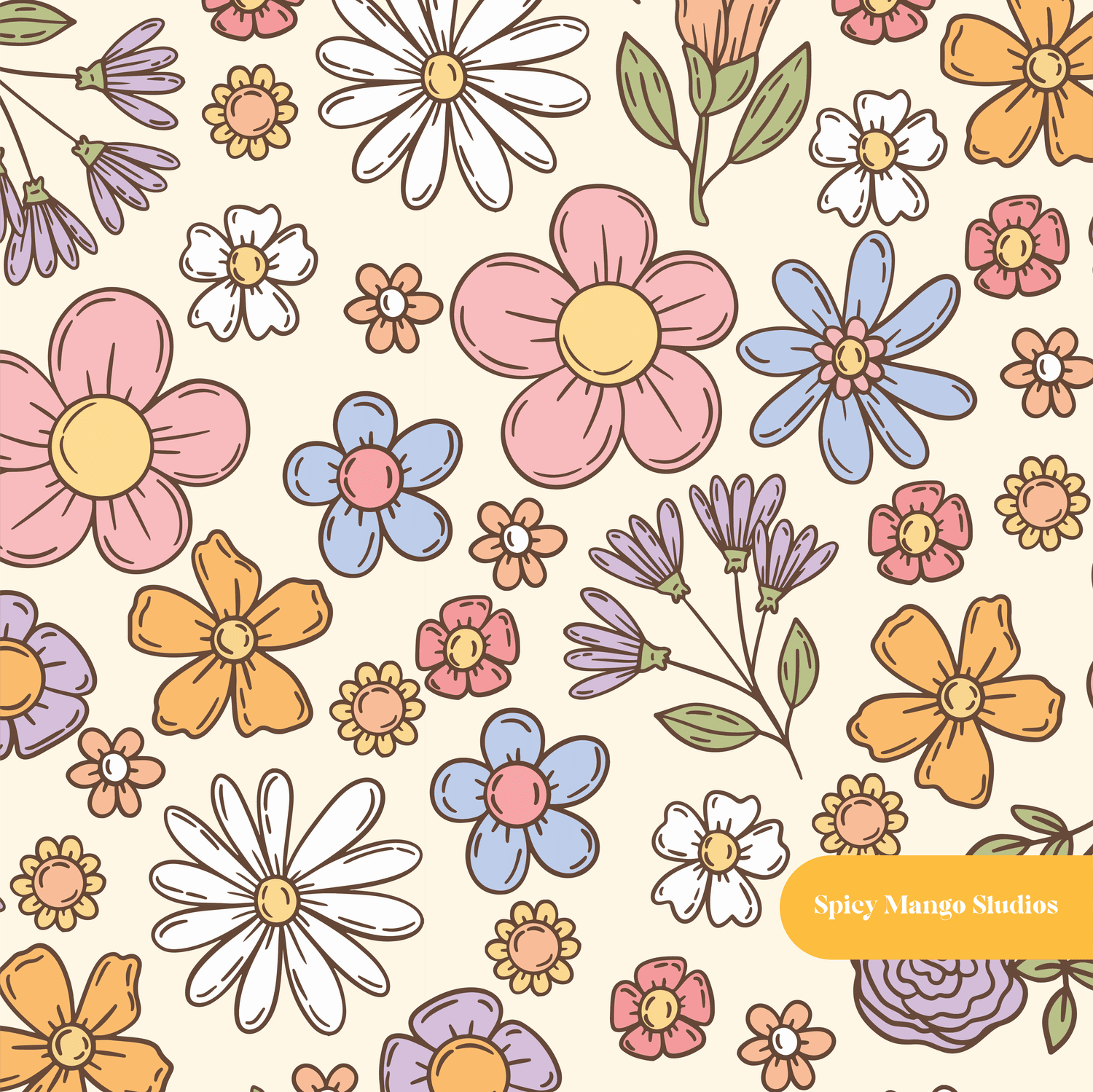 Cream Happy Floral Seamless Pattern