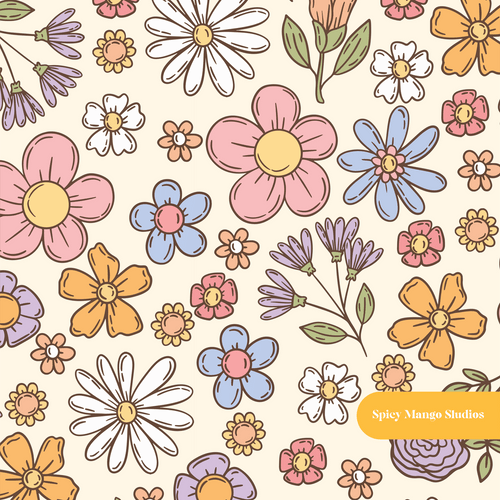 Cream Happy Floral Seamless Pattern
