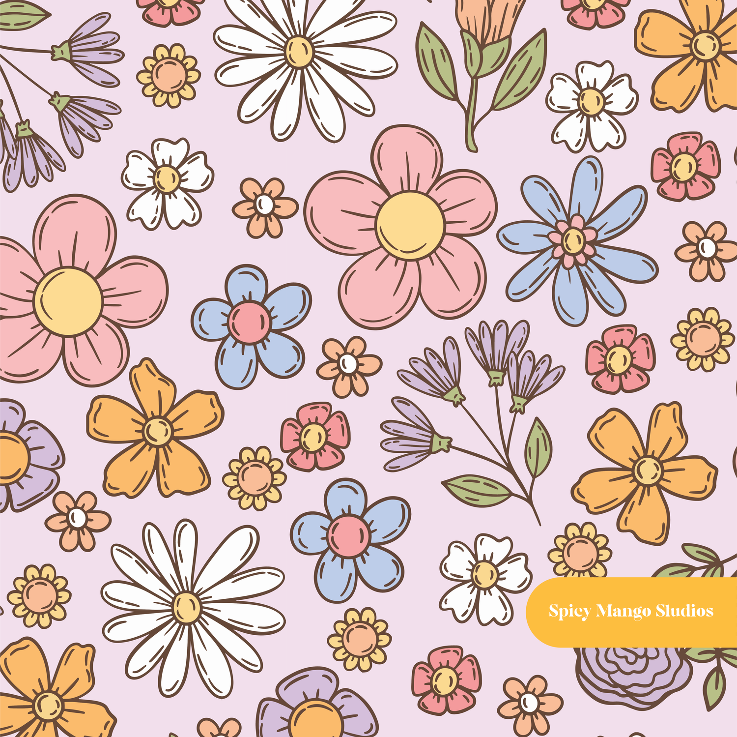 Lavender Happy Floral Seamless Pattern